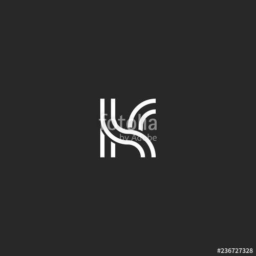 Simple Lines Black and White Logo - Creative design monogram K logo letter, linear art initial mark ...