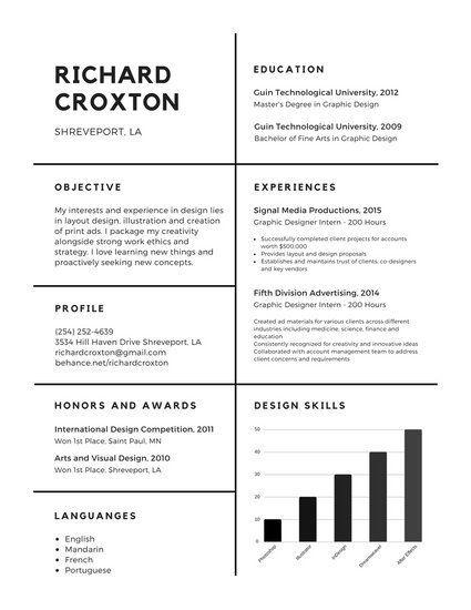 Simple Lines Black and White Logo - Black Simple Lines College Resume