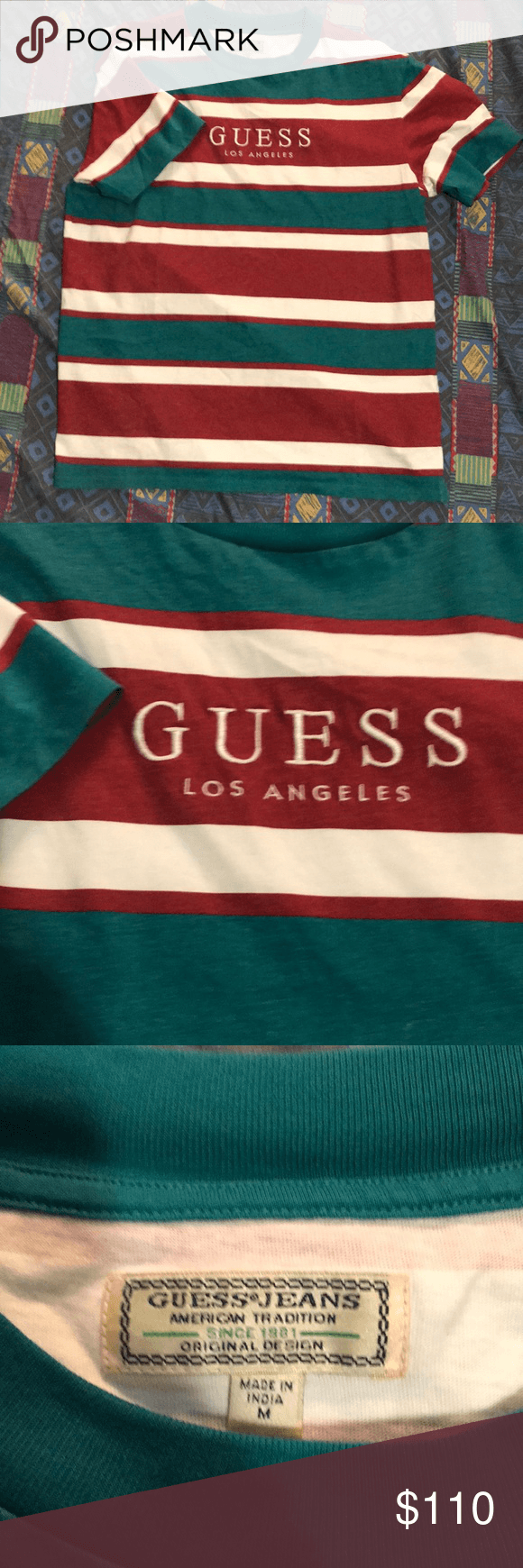 Guess Red Green White Logo - striped Guess originals S/s EUC. green, red and white stripes. guess ...