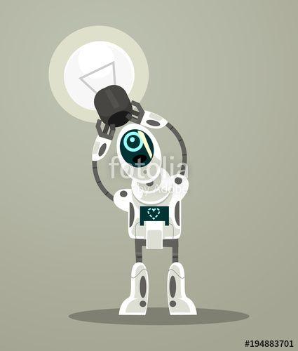 Smiling Robot Logo - Happy smiling robot character having idea. Vector flat cartoon ...