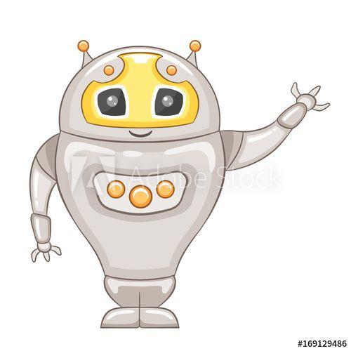 Smiling Robot Logo - Smiling robot character showing something, vector illustration ...