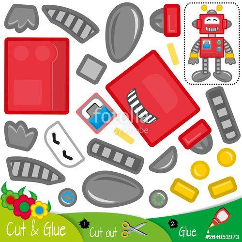 Smiling Robot Logo - Funny mechanical red smiling robot. Education paper game for ...