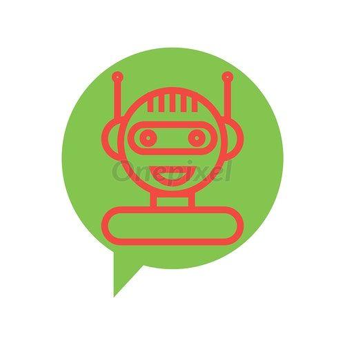 Smiling Robot Logo - Red Line Chat Bot Icon on Speech Bubble. Artificial Intelligence ...