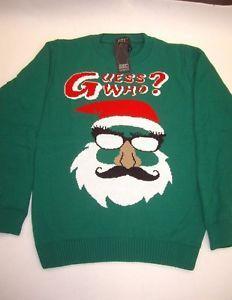 Guess Red Green White Logo - MEN'S CHRISTMAS JUMPER WITH SLOGAN GUESS WHO? GREEN RED & WHITE XL