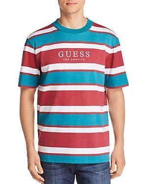 Guess Red Green White Logo - Guess Peer Striped Tee In Green White Red