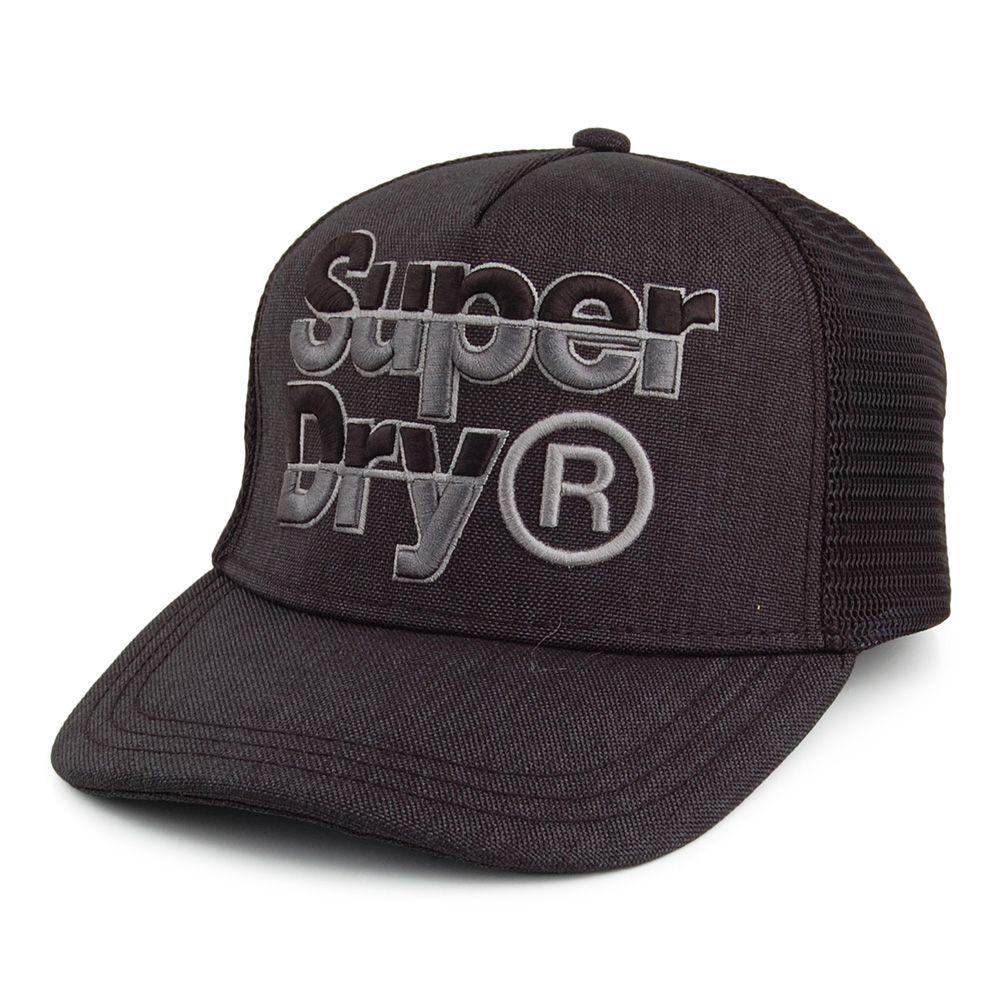 Mega Cap Logo - Superdry Hats Mega Logo Trucker Cap - Black from Village Hats.