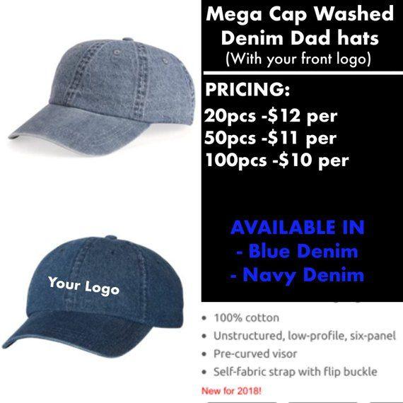 Mega Cap Logo - Mega Cap washed Denim Dad Hats with front logo Embroidered | Etsy