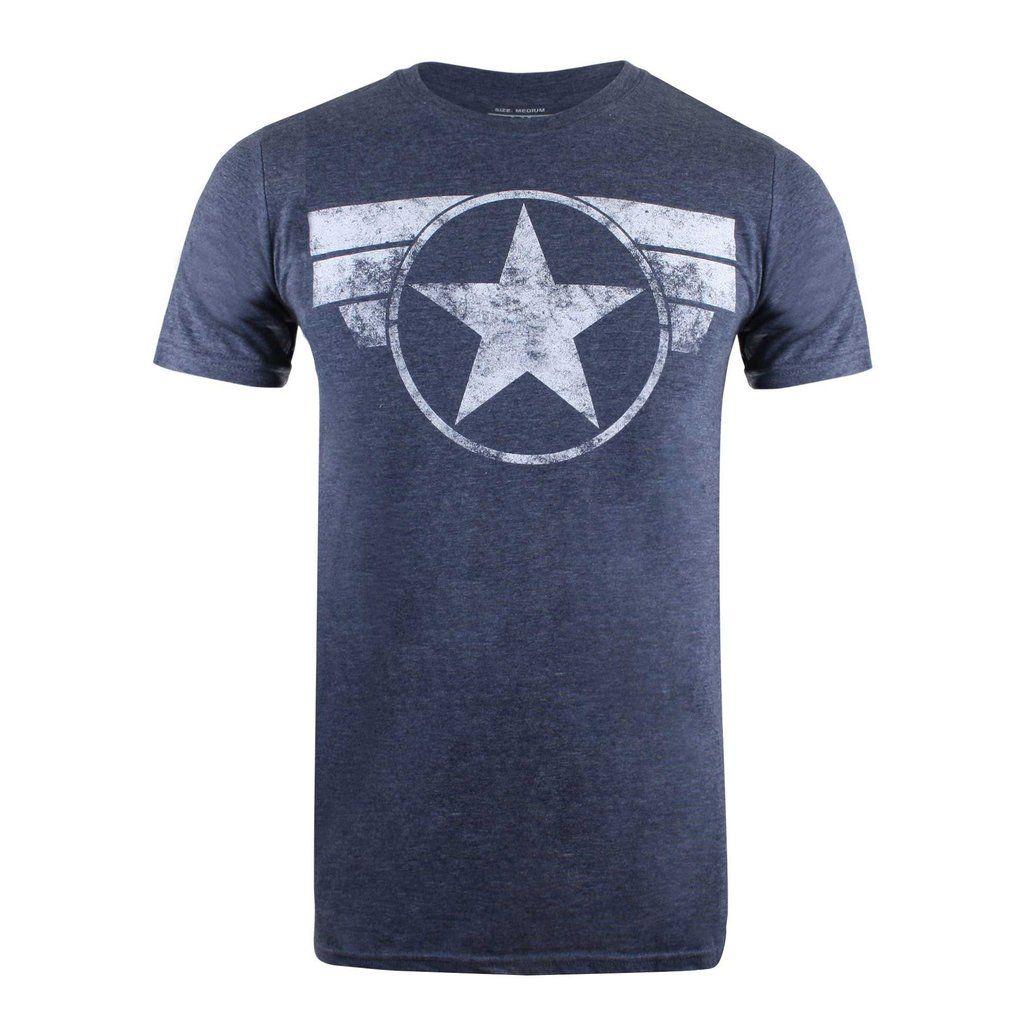 Mega Cap Logo - Marvel Mens - Cap Logo - T-Shirt - Heather Navy – Mega T-Shirt Store