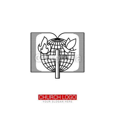 Open Globe Logo - Church logo. Christian symbols. Globe, open bible and dove