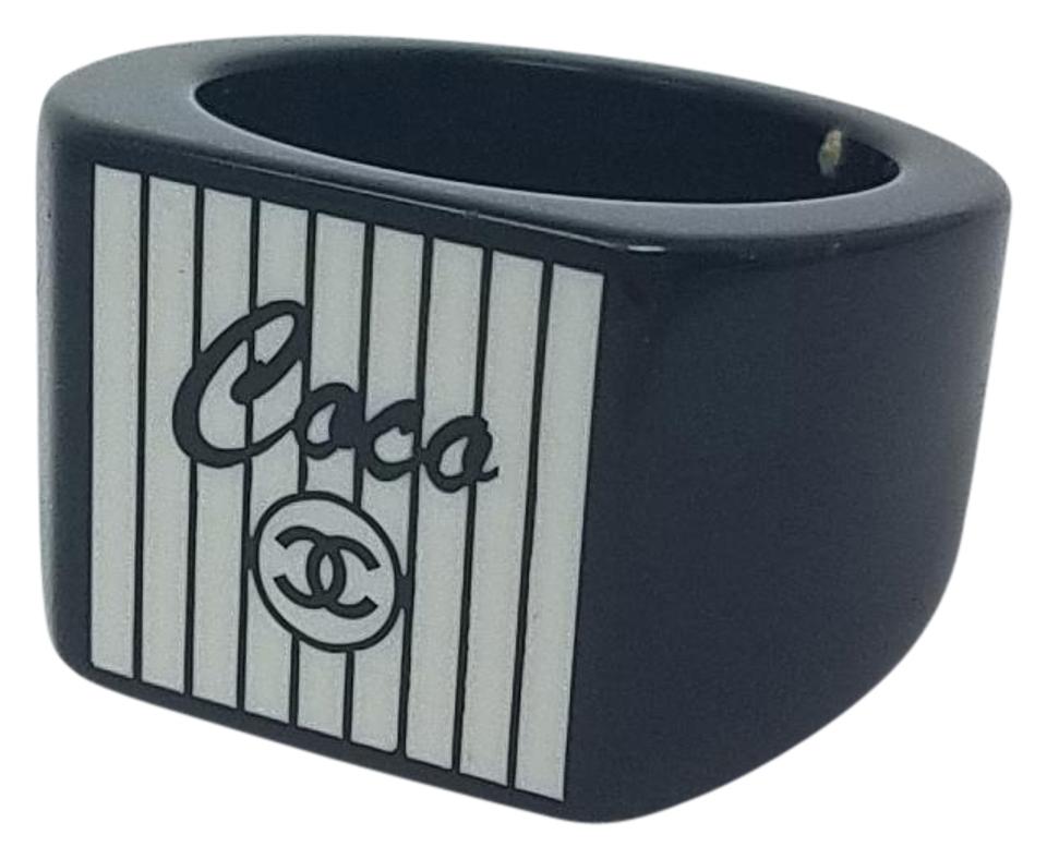 Interlocking CC Logo - Chanel Black White Resin Interlocking Cc Logo Coco 6.5 Ring - Tradesy