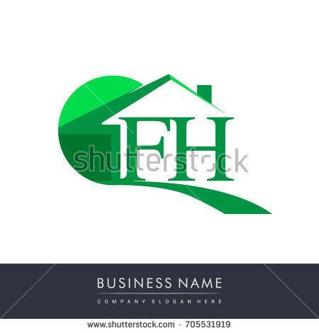 Green Business Logo - FH letter roof shape logo green, initial logo AB with house icon ...