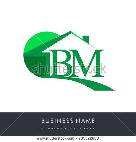 Green Business Logo - BM letter roof shape logo green, initial logo AB with house icon