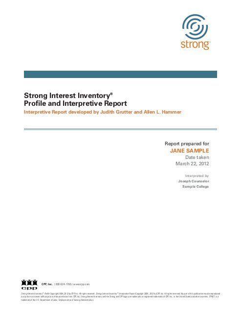 Strong Interest Inventory Logo - Strong Interest Inventory® Profile and Interpretive Report - CPP.com