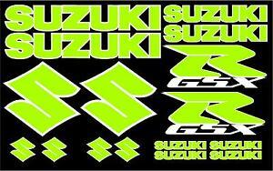 Lime Green R Logo - Full Entire Kit of Suzuki GSX-R Decals 16 Full Color Set Lime Green ...