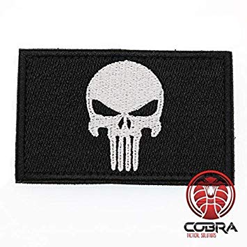 Black and White Airsoft Logo - Punisher Skull Embroidered Tactical Army Military Badge Patch White
