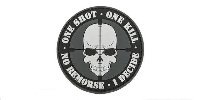 Black and White Airsoft Logo - Black and White Skull Target One Shot, One Kill PVC Airsoft Morale ...