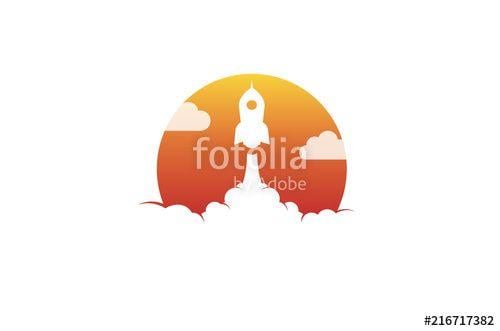 Orange Sun Logo - Creative Orange Sun Rocket Cloud Logo Design Illustration Stock