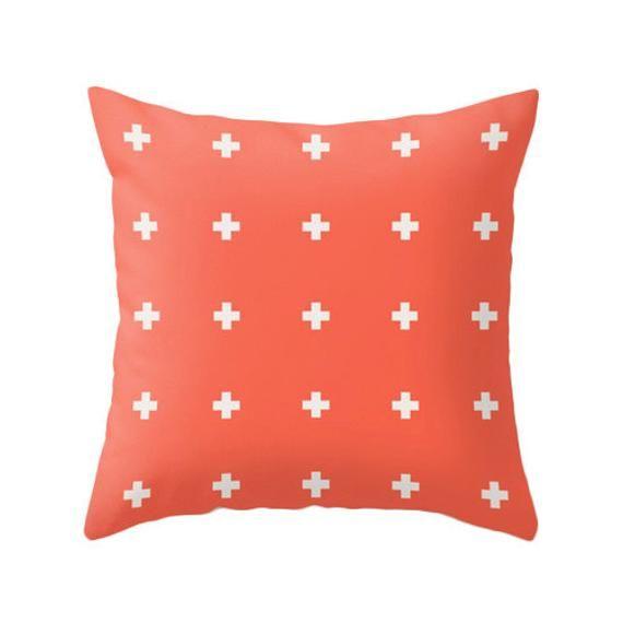 White Swiss Cross Red Background Logo - Coral red Swiss Cross pillow Coral red swiss cross pillow | Etsy