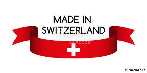 White Swiss Cross Red Background Logo - Colored ribbon with the Swiss colors, Made in Switzerland symbol