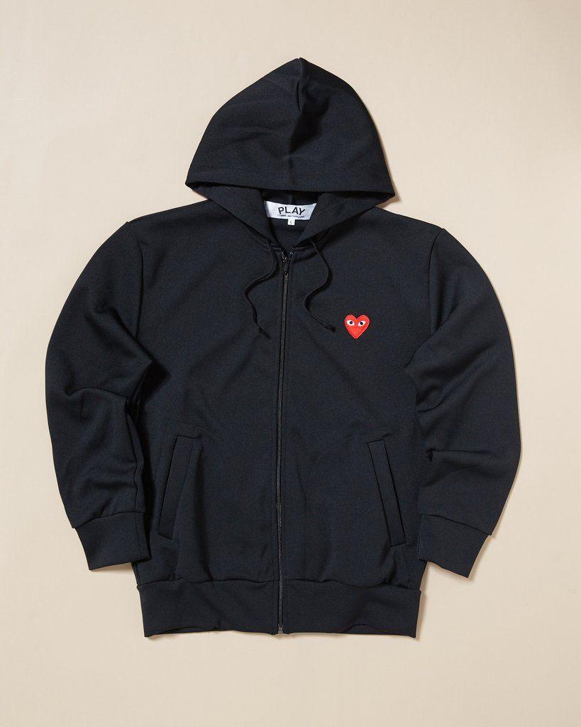 Black On Red Heart Logo - COMME DES GARCONS PLAY - ZIP FRONT HOODIE WITH RED HEART PATCH – UNKNWN