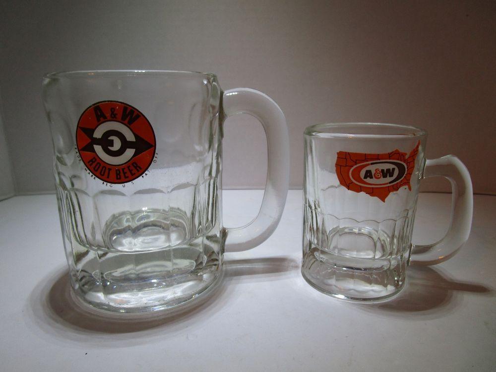 Root Beer Mug Logo - Vintage Set of 2 A&W Root Beer Mugs 4.5