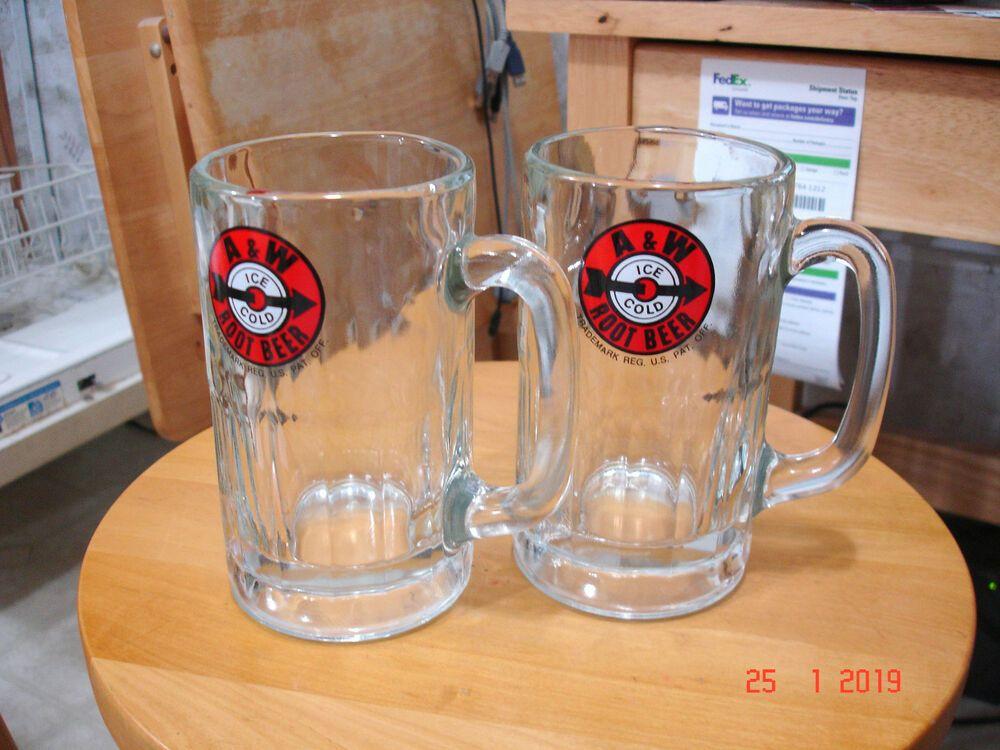 Root Beer Mug Logo - Two Vintage A&W HEAVY Glass Root Beer Mugs - Classic Logo from 1961 ...