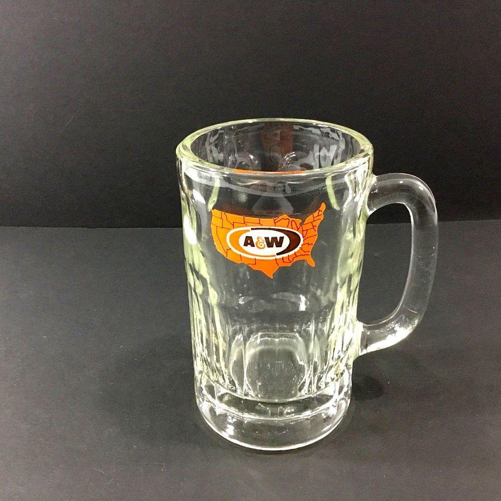 Root Beer Mug Logo - A & W Root Beer Mug 16 Ounce Heavy Glass Logo US Map Drive In 1970s ...