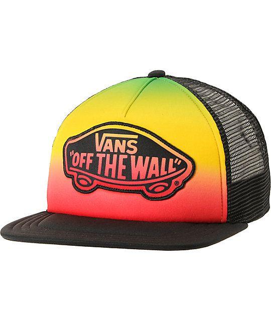 Rasta Vans Logo - Vans Black & Rasta Fade Transport Trucker Hat | Zumiez