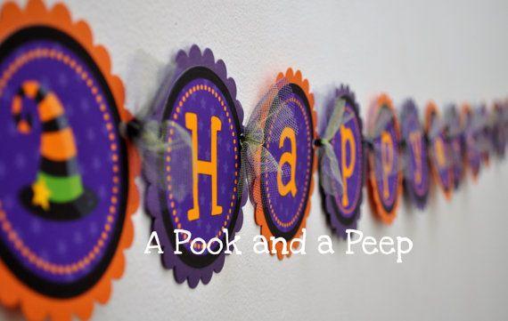 Purple Orange and Black Logo - Happy Birthday Banner Halloween Banner in Purple Orange and Black ...