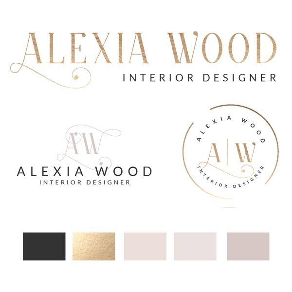 Wood and Gold Logo - Alexia Wood Logo - Macarons and Mimosas