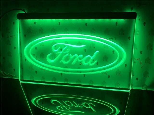 Green Ford Logo - Ford Logo Engraved LED Neon Style Illuminated Wall Sign