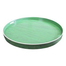 Blue Green Round Logo - Distressed Green Round Ottoman Tray Traditional