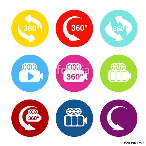 Blue Green Round Logo - Vector buttons for virtual tour. Stickers with symbol of arrow and ...