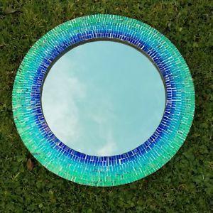 Blue Green Round Logo - Mosaic Mirror Glass Wall Hanging Fair Trade Blue Green Large Round ...