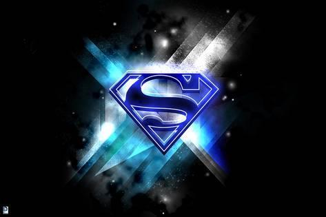 Black and Superman Logo - Superman: Blue Superman Logo in Blue Lights Against a Black ...