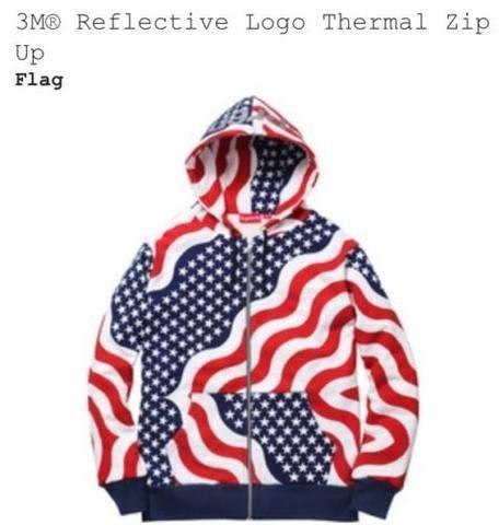 American Flag Supreme Box Logo - Supreme American Flag 3M Reflective Logo Thermal Zip Up Hoodie Box