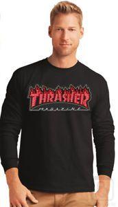 Red White Flame Logo - THRASHER NEW AMAZING Magazine Red & White Flame Logo long Sleeve T ...