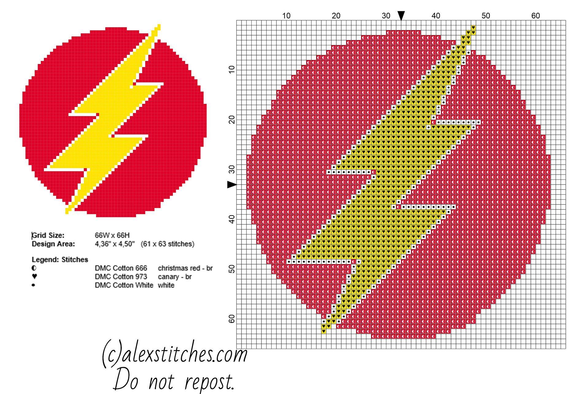 X Superhero Logo - Flash Superhero logo free cross stitch pattern 61 x 63 stitches 3 ...