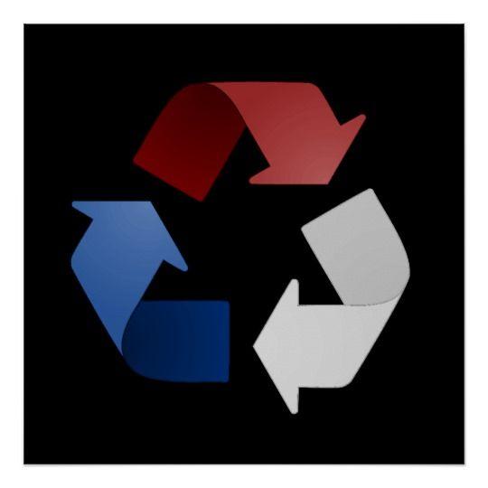 Red Recycle Logo - Red, White and Blue Recycling Symbol Poster