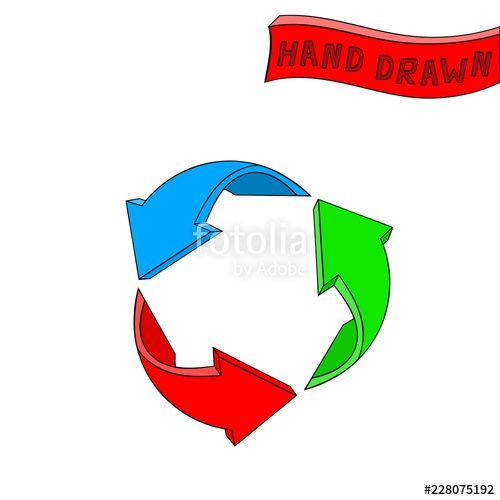 Red Recycle Logo - Recycle symbol. Red, blue and green hand drawn sketch