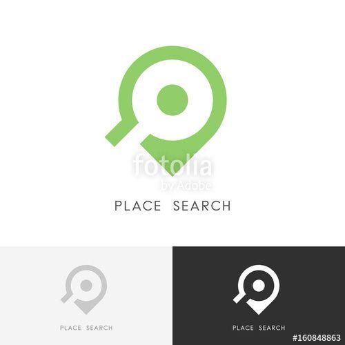 Search Logo - Place search logo - address pointer and magnifier symbol. Travel ...