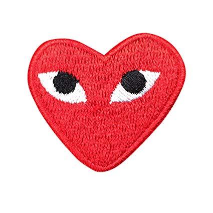 Heart with Red Eyes Logo - PLAY COMME des GARCONS Red Heart Eyes Embroidered Iron On / Sew On