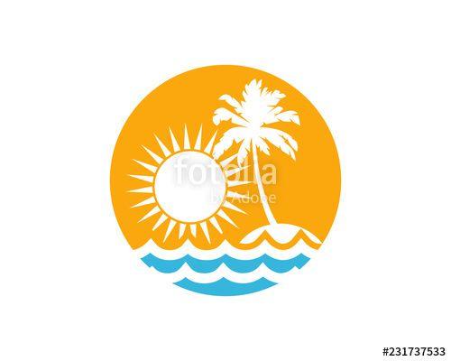 Beautiful Beach Logo - Vector Beautiful Sunset and Sunrise on the Waves of the Beach and ...