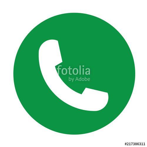 Flat Phone Logo - White phone icon symbol in trendy flat style isolated on green ...