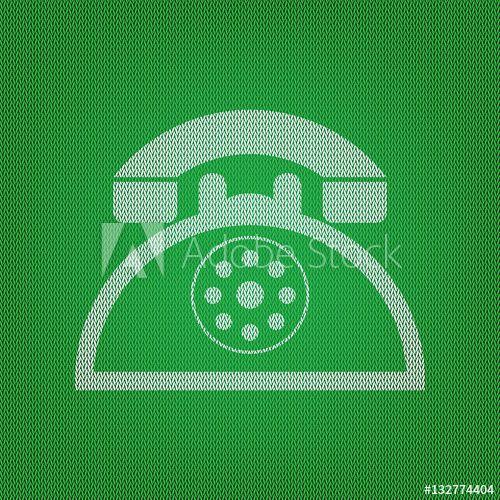 Telephone White with Green Logo - Retro telephone sign. white icon on the green knitwear or woolen