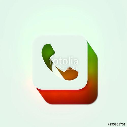 Telephone White with Green Logo - White Phone Square Icon. 3D Illustration of White Call, Telephone