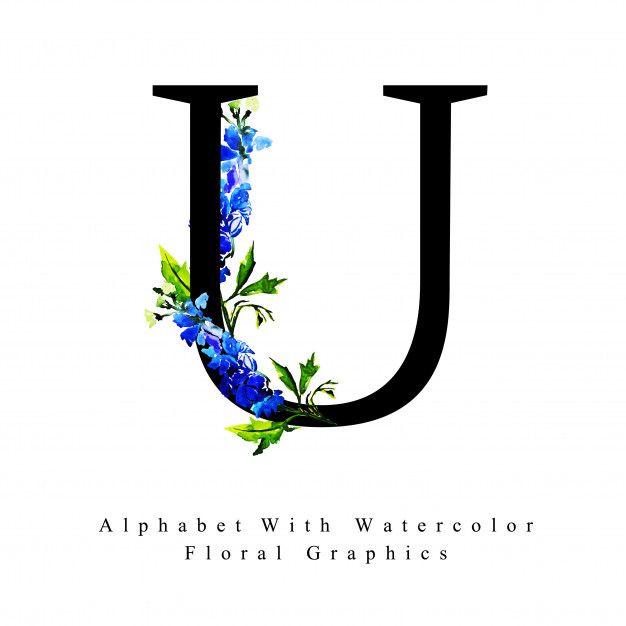 Blue Flower U Logo - Letter u watercolor floral background Vector | Premium Download
