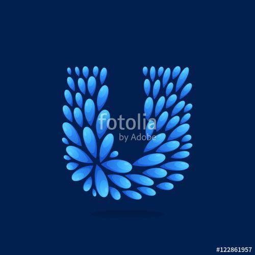 Floral Blue U Logo - U letter logo formed by water drops.