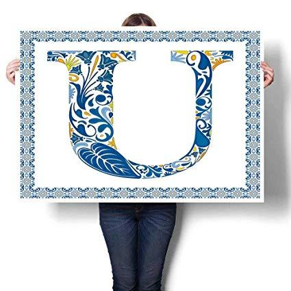 Floral Blue U Logo - J Chief Sky Letter U Wall Decoration Azulejo Motifs