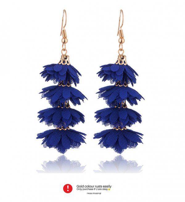 Blue Flowered U Logo - A-KJ-E020655blue Navy Blue Flowery Gold Hook Earrings [H0164] - $4 ...